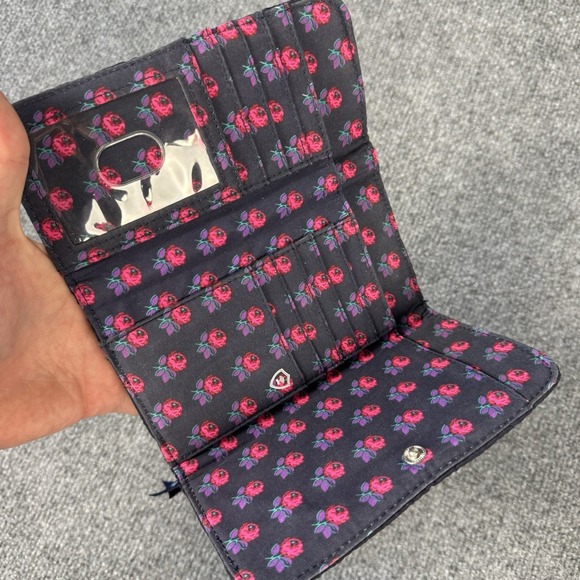Vera Bradley Black Microfiber RFID Wallet Blue Pink Floral - Picture 2 of 6